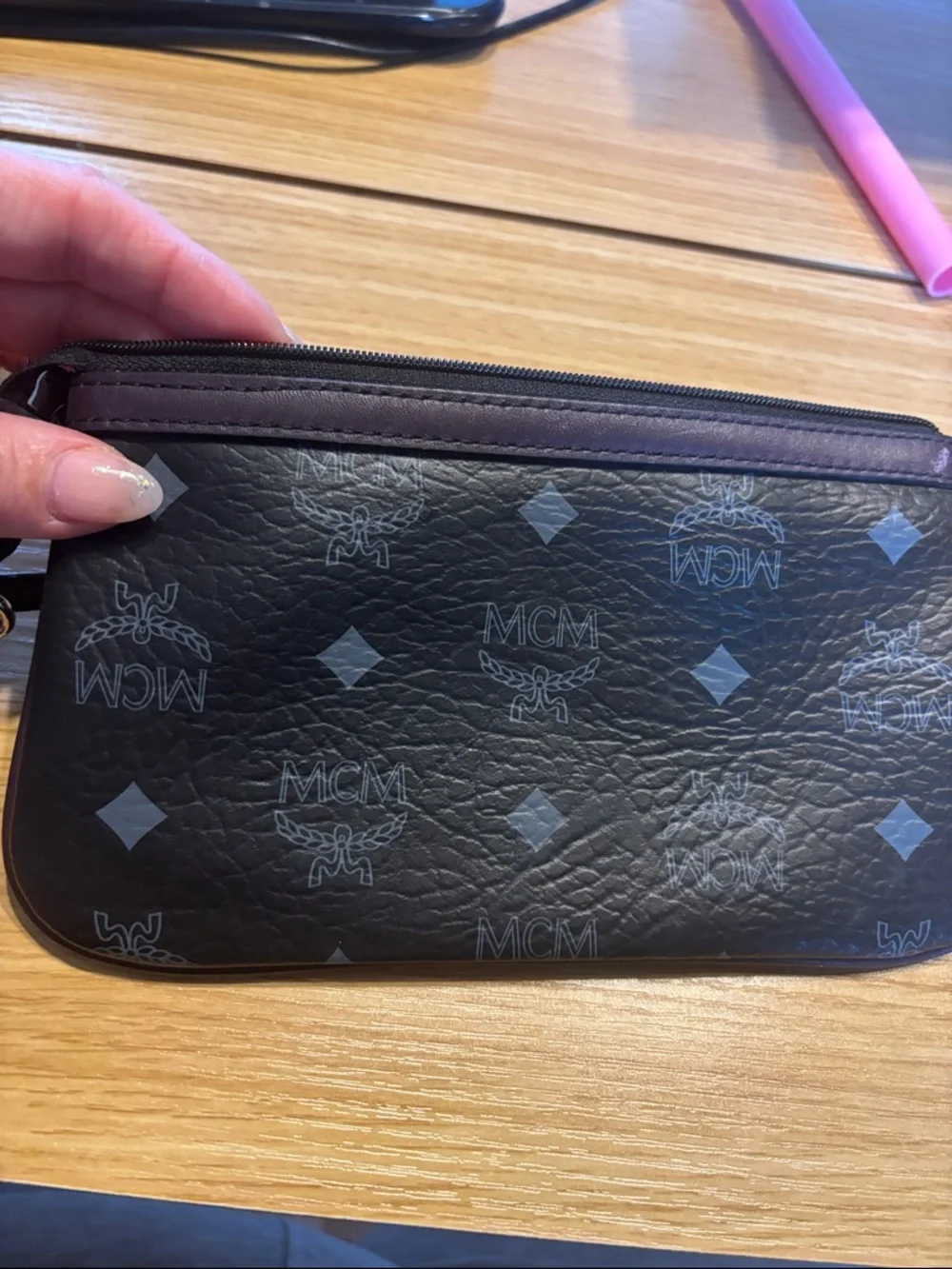MCM Black and Dark Brown Monogram Wristlet Clutch - Picture 10 of 14